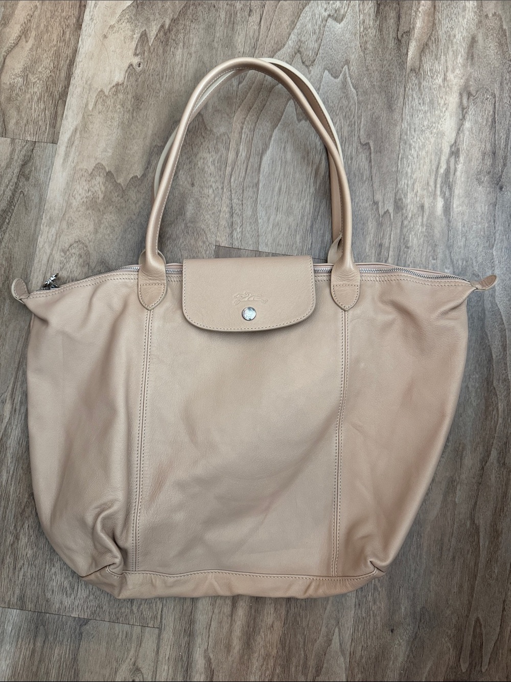 Longchamp Beige Leather Tote La Pliage Cuir
